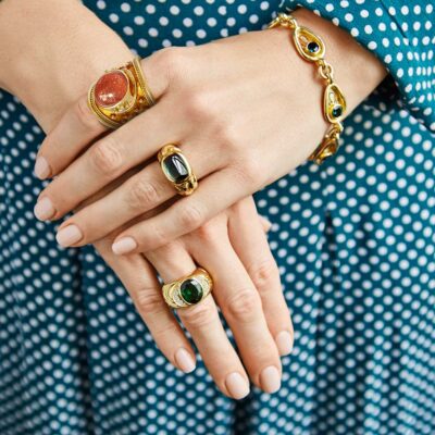 Sunstone, Diamond and Saffron Enamel Tapered Templar Ring