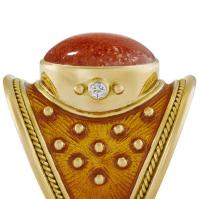 Sunstone, Diamond and Saffron Enamel Tapered Templar Ring