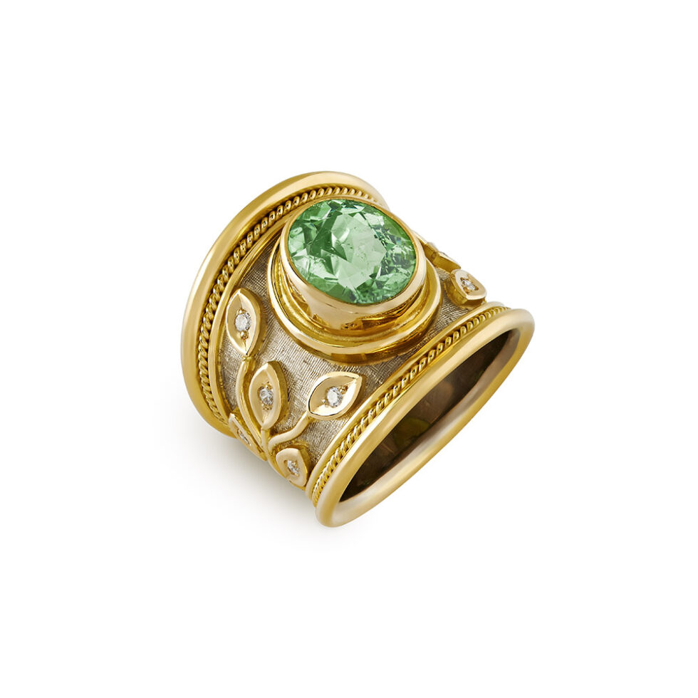 Mint Green and Diamond Tapered Templar Ring