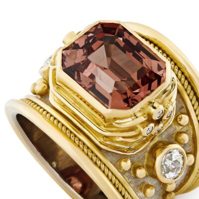 Malaya Garnet & Diamond Tapered Templar Ring