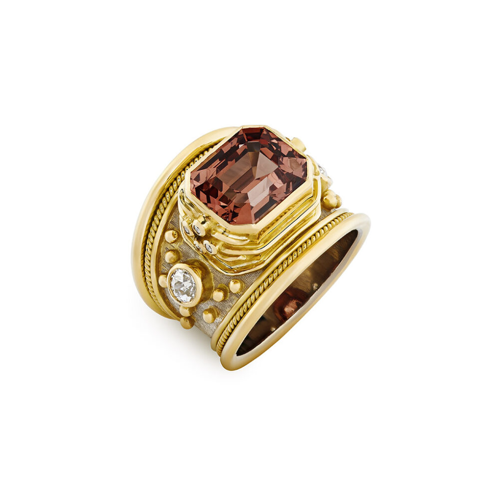 Malaya Garnet & Diamond Tapered Templar Ring