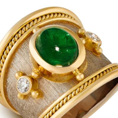 Emerald and Diamond Tapered Templar Ring