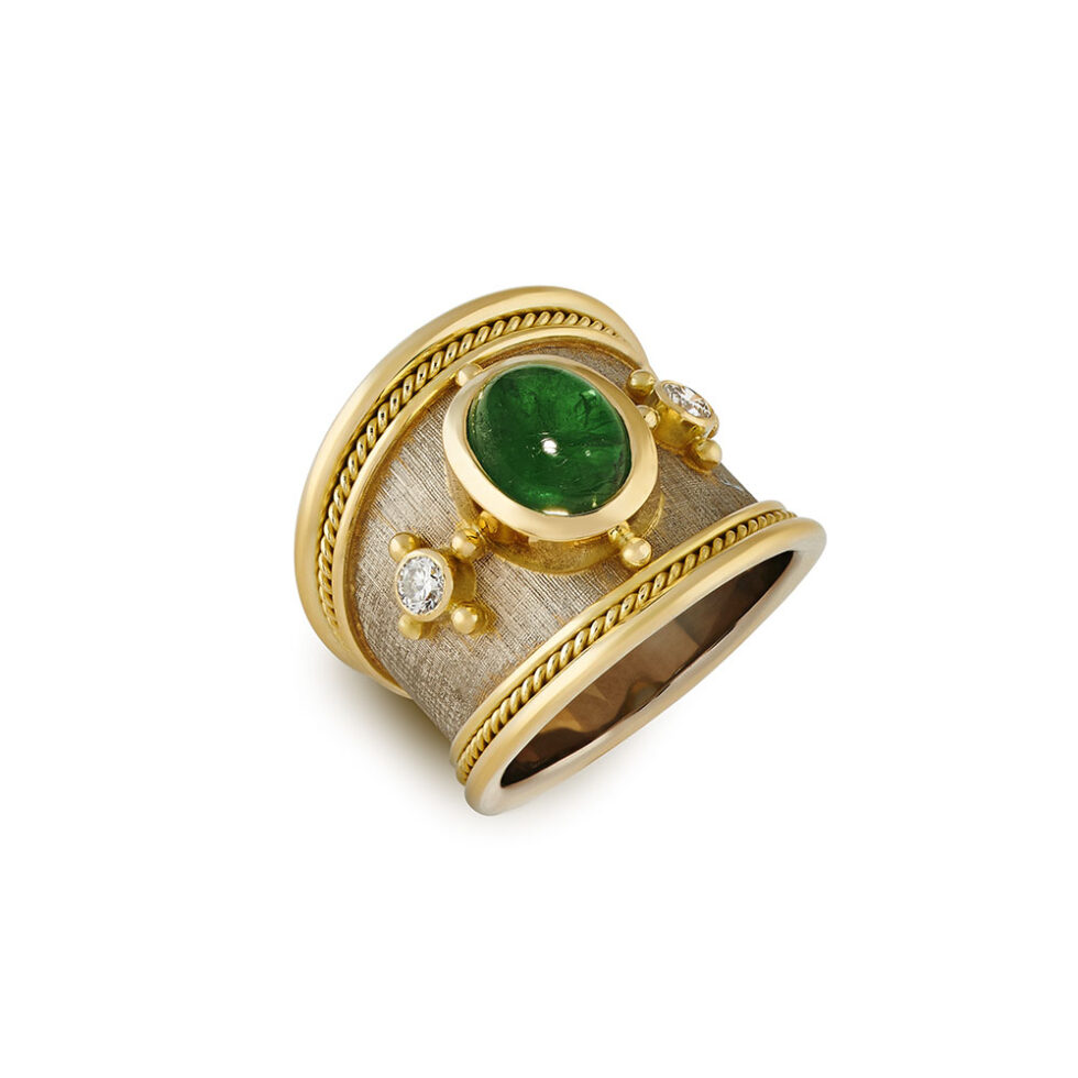 Emerald and Diamond Tapered Templar Ring