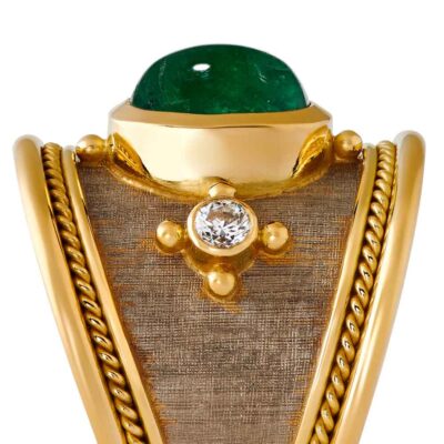 Emerald and Diamond Tapered Templar Ring