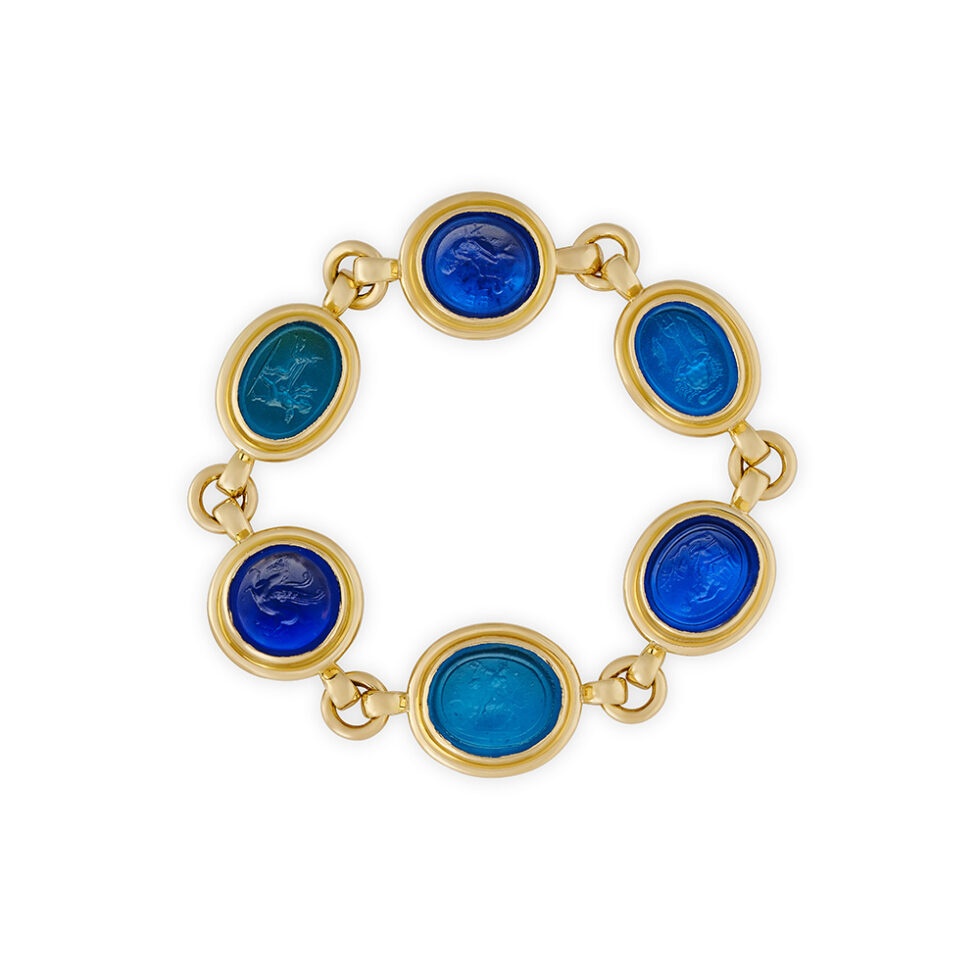 Gold Bracelet with 19th Century Blue Glass James Tassie Intaglios