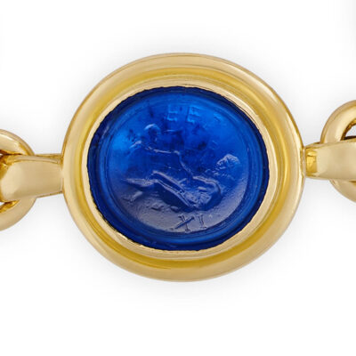 Gold Bracelet with 19th Century Blue Glass James Tassie Intaglios