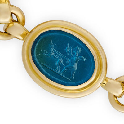 Gold Bracelet with 19th Century Blue Glass James Tassie Intaglios