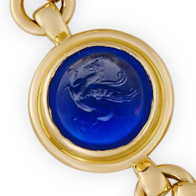 Gold Bracelet with 19th Century Blue Glass James Tassie Intaglios