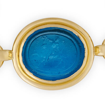 Gold Bracelet with 19th Century Blue Glass James Tassie Intaglios