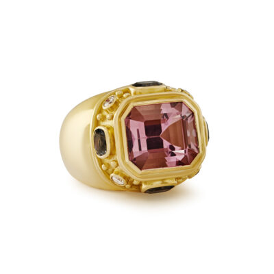 Pink Tourmaline, Grey Spinel and Diamond Charlemagne Ring