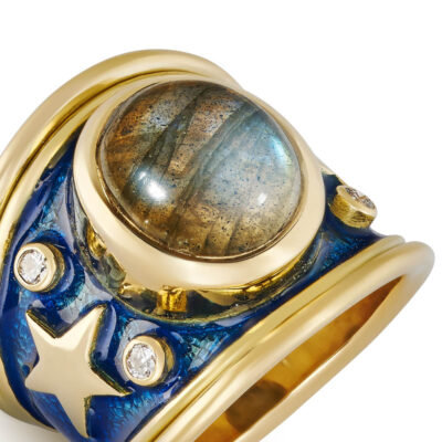 Labradorite, Diamond and Star Motif Tapered Templar Ring