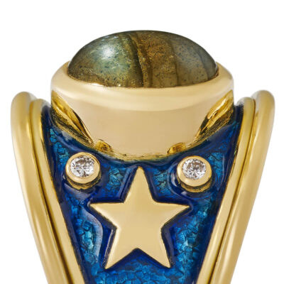 Labradorite, Diamond and Star Motif Tapered Templar Ring