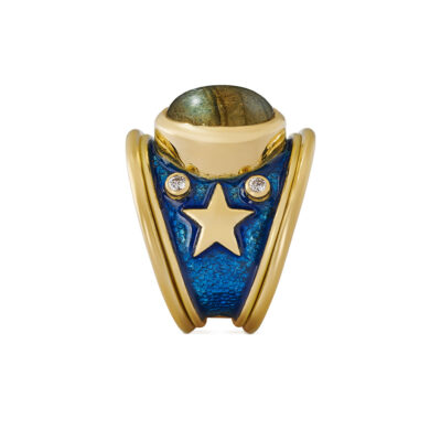 Labradorite, Diamond and Star Motif Tapered Templar Ring