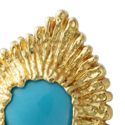 Turquoise Cabochon and Textured Gold Surround Earrings
