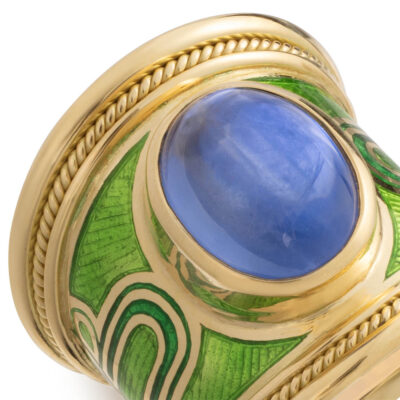 Sapphire and Green Enamel Tapered Templar Ring