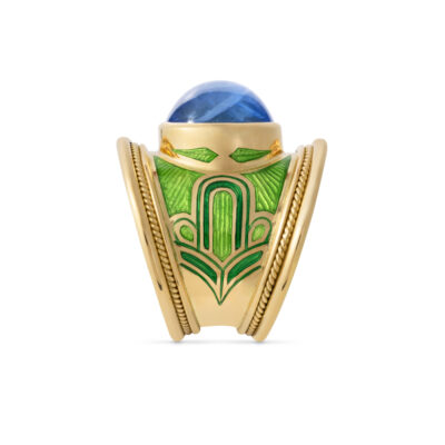Sapphire and Green Enamel Tapered Templar Ring