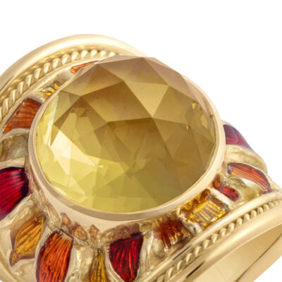 Golden-Yellow Beryl and Enamel Tapered Templar Ring