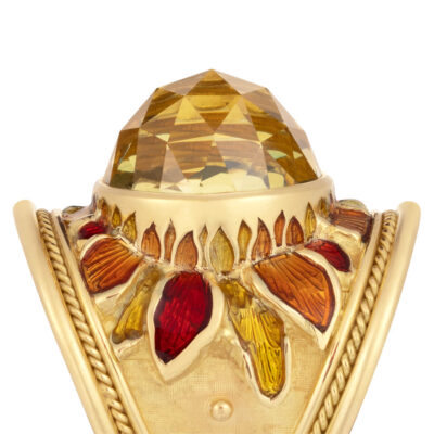 Golden-Yellow Beryl and Enamel Tapered Templar Ring