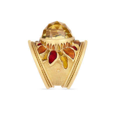 Golden-Yellow Beryl and Enamel Tapered Templar Ring