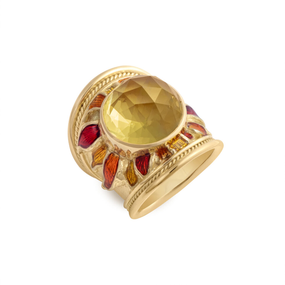 Golden-Yellow Beryl and Enamel Tapered Templar Ring