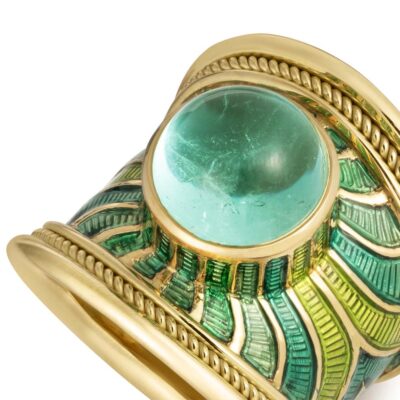 Mint Green Tourmaline and Enamel Tapered Templar Ring