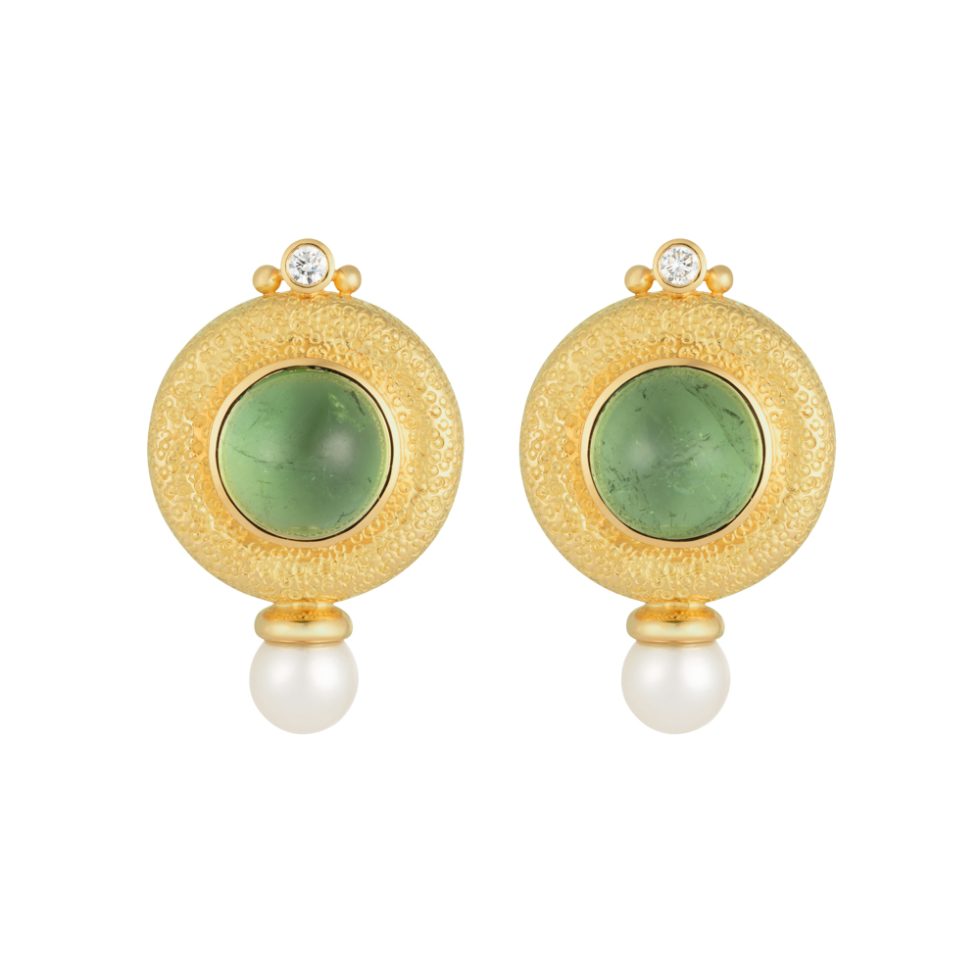 Green Tourmaline Valois Earrings with Diamonds