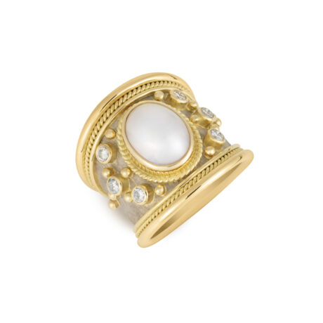 18ct gold Templar ring with mabé pearl and diamond accents