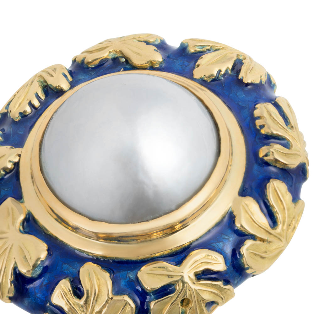 Mabé Pearl Orlov Ring with Blue Enamel Mabé Pearl Orlov Ring with Blue Enamel