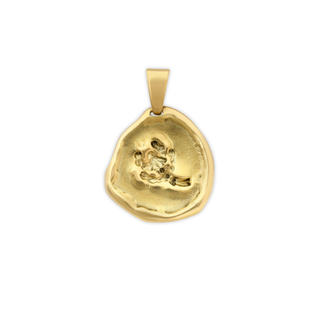 18ct yellow gold pendant with impressed Scorpio zodiac sign and molten gold surround