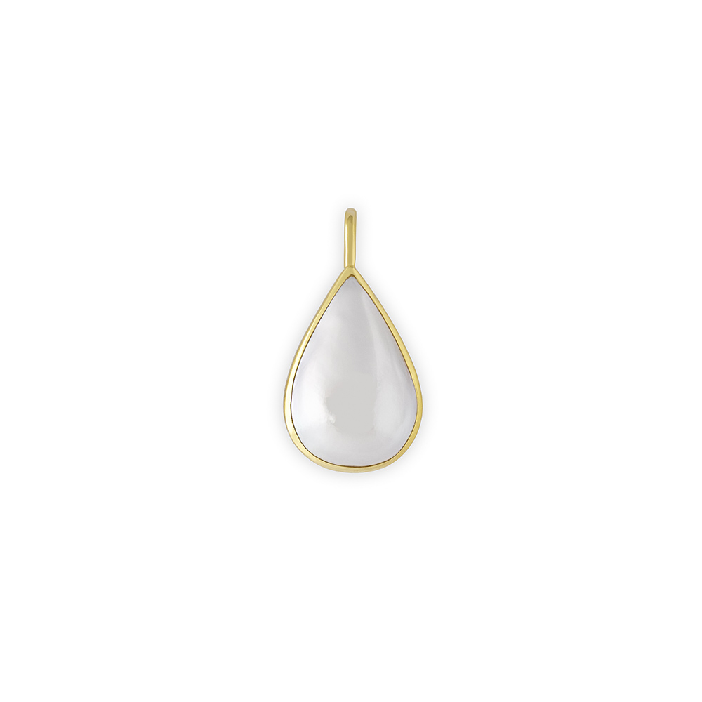 18ct yellow gold pendant with pear-shaped mabé cultured pearl and simple gold wire hook fitting.